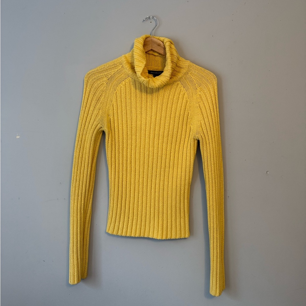 Vintage Y2K Abercrombie & Fitch Yellow Cableknit Turtleneck Sweater